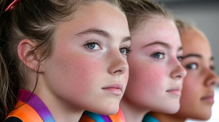Fototapeta premium Three determined young athletes showcase their focus and drive, highlighting the spirit of competition and achievement.