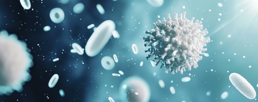 Macrophage and White blood cell attacking bacteria, immune system, high-resolution and dramatic medical illustration