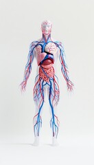 Human body with highlighted circulatory system on solid white background, single object