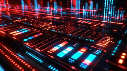 Obraz premium Holographic 3D music equalizer with glowing effects, 3D background music, futuristic and striking