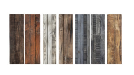 Collection of wood textures in various colors and patterns for design in isolated on transparent and white background. High-quality, versatile, and natural textures.