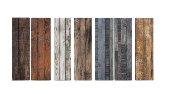 Collection of wood textures in various colors and patterns for design in isolated on transparent and white background. High-quality, versatile, and natural textures.
