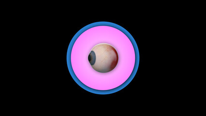 Human eye ball with blue iris isolated on black background