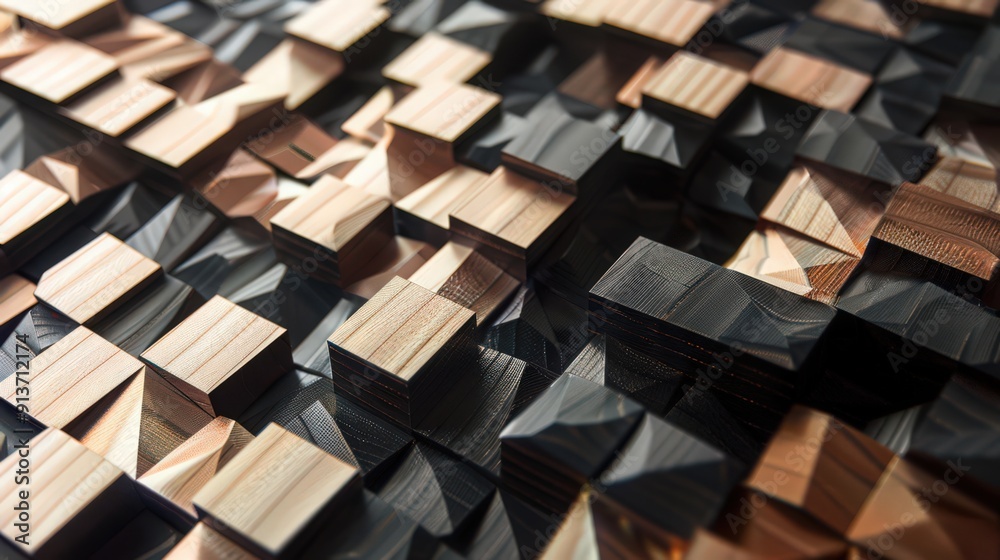 Poster create a sense of depth with layered geometric patterns that give the illusion of three-dimensionali