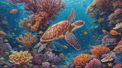 Obraz premium Coral motif with fish and coral details