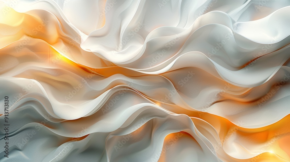Poster abstract wavy textures with white and orange colors creating a dynamic visual effect