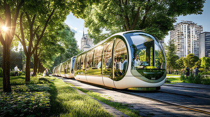 Fototapeta premium Electric public transport system, representing sustainable commuting 