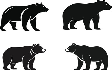 bear Silhouette on White Background	 