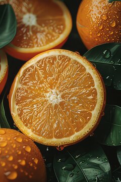 Extreme close up photo of the oranges on the table