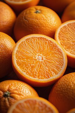 Extreme close up photo of the oranges on the table