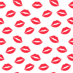 Seamless pattern of vibrant red lips on a white background, perfect for fashion and beauty-themed designs