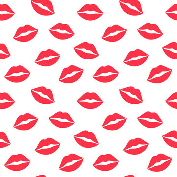 Seamless pattern of vibrant red lips on a white background, perfect for fashion and beauty-themed designs