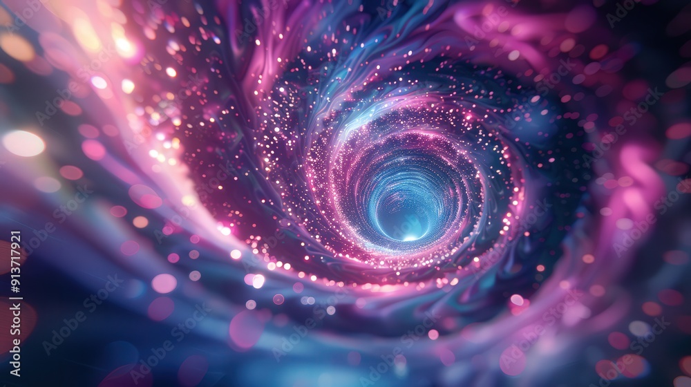 Poster digital 3d vortex with swirling patterns and light effects, creating a mesmerizing and hypnotic back
