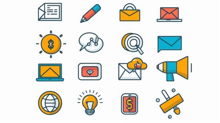 Discover sales and marketing icons, featuring CRM, lead generation, and advertising symbols