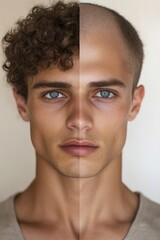 Fototapeta premium a man with a shaved head and a man with a shaved head