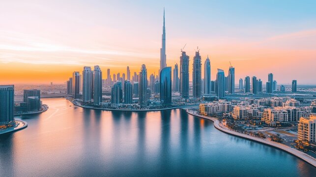dubai skyline at sunset