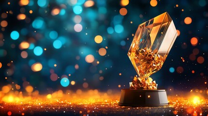 Elegant trophy with sparkling background, symbolizing achievement, success, and celebration in a festive atmosphere.