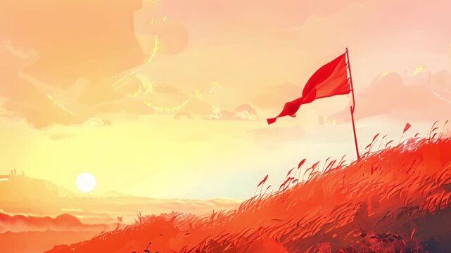 The red flag on the mountain city
