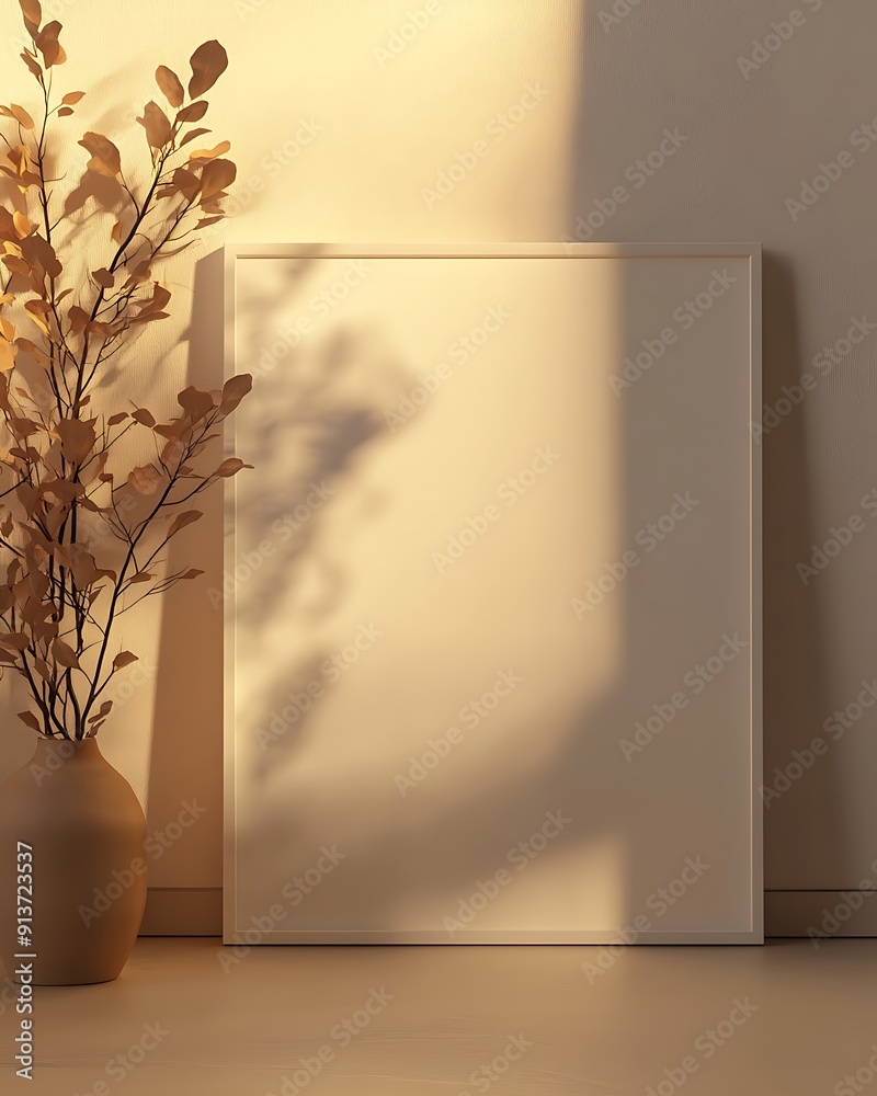 Poster Modern Studio 3D Render of Minimalist Mockup Frame on Floor