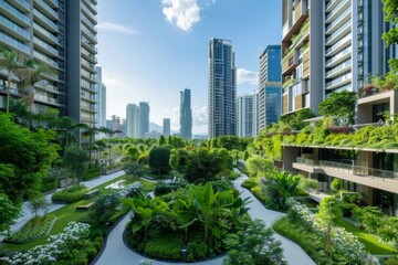 Fototapeta premium Low-impact low-emission green city initiatives focusing on sustainable urban practices and eco-friendly solutions to reduce environmental impact and promote a healthier urban environment.