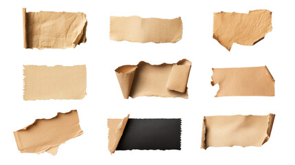 Collection of Realistic Worn Adhesive Tapes Set on White Background with Blank Spaces for Text. Ideal for Design and Presentation Projects.