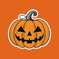 Kawaii Halloween Paumpkin Sticker. Halloween pumpkin vector icon. Orange funny and scary pumpkin with smile in flat style on Solid background.