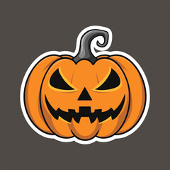 Kawaii Halloween Paumpkin Sticker. Halloween pumpkin vector icon. Orange funny and scary pumpkin with smile in flat style on Solid background.