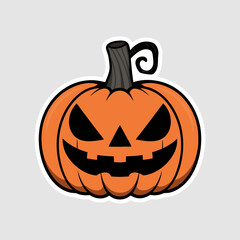 Kawaii Halloween Paumpkin Sticker. Halloween pumpkin vector icon. Orange funny and scary pumpkin with smile in flat style on Solid background.