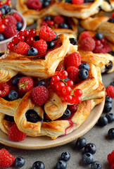 Homemade puff pastry pies with fruit