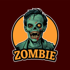 Cartoon zombie head. Halloween zombie illustration, Halloween Concept and solid background.