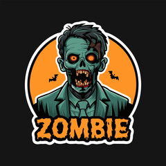 Cartoon zombie head. Halloween zombie illustration, Halloween Concept and solid background.