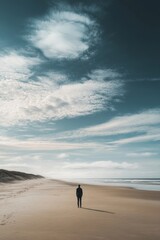 One person standing on a wide beach, AI generated Image