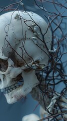a skeleton with branches on it's head