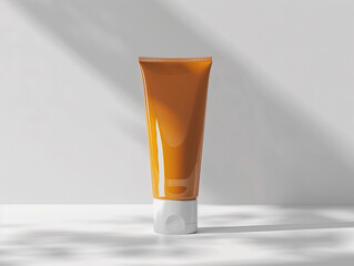 Bright Orange Cosmetic Tube With White Cap Displayed on Light Background in Natural Light