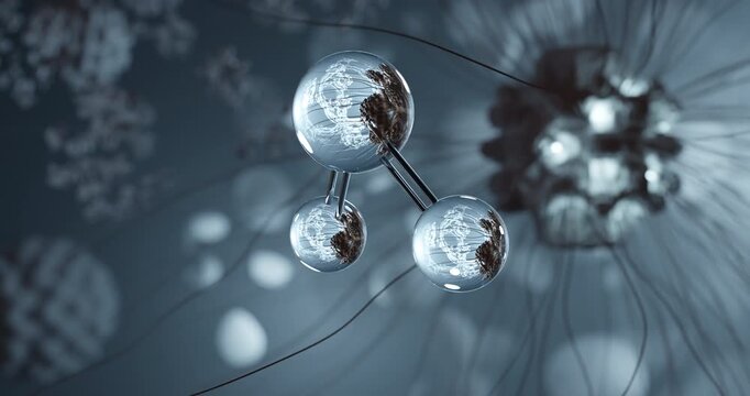 Sulfur dioxide rotating 3d molecule, molecular structure of sulphur dioxide, seamless video