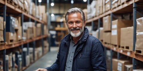 Obraz premium Man warehouse holding box fine image store website The elderly w