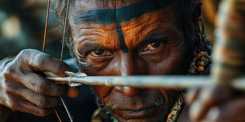 Crafting a Traditional Bow - Skilled Tribal Man Demonstrating Cultural Techniques in Outdoor Workshop
