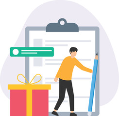 Businessman with checking list,Easy completed task or finish work within deadline, efficiency or productivity, effort or check list concept
