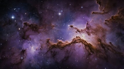 Obraz premium Unique space illustration background purple and pink themed nebulas and interstellar clouds with stars in distance