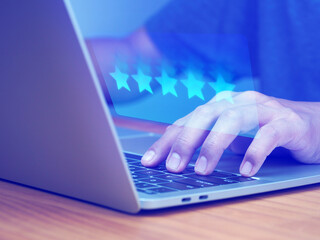 Users rate service experience from online applications, customer satisfaction on virtual interfaces...