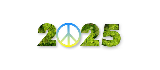 Obraz premium 2025 numbers made of forest trees. Peace sign