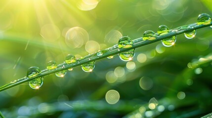 grass macro shot, water drops of dew, morning mood, ai generated