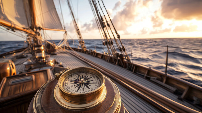Sailing ships rely on compasses to navigate in open waters.