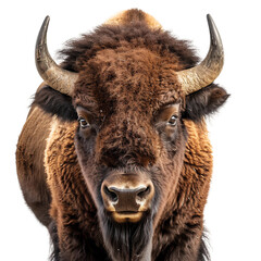 "Front View Portrait of a Bison Isolated on Transparent Background"