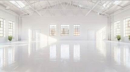 Factory warehouse interior on solid white background, single object