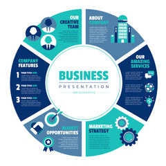 Flat business presentation infographic template set
