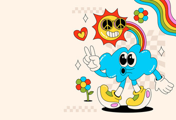 Groovy 70s illustration in hand drawn style