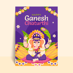 Ganesh Chaturthi poster in flat style