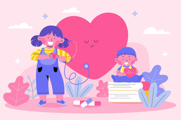 World heart day composition in hand drawn style