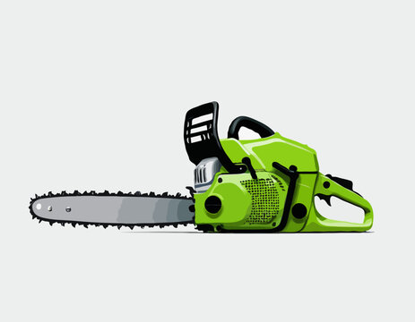 green chainsaw on white background clip art preview
